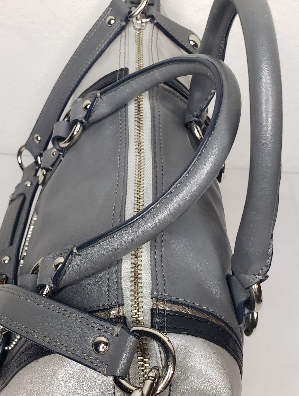 Coach Ashley Gray Leather Satchel Bag - Two-Tone Gray - Picture 6 of 16